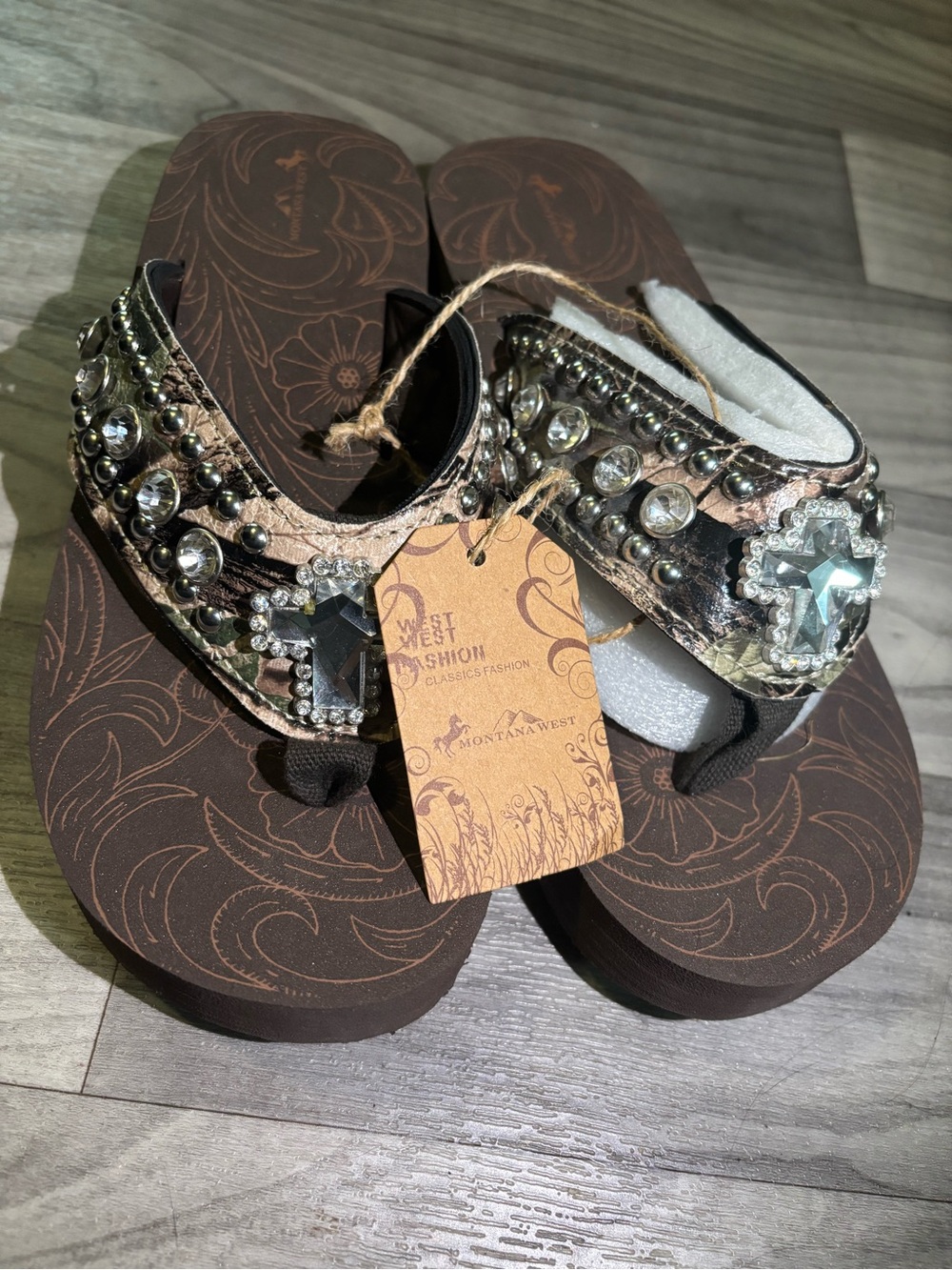 Montana West Camo Jeweled Thong Sandal Y2K McBling